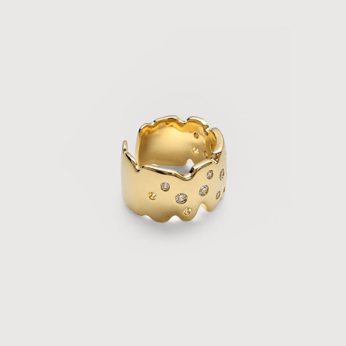 5A Zirconia Irregular Wide Gold-Plated Copper Alloy Ring