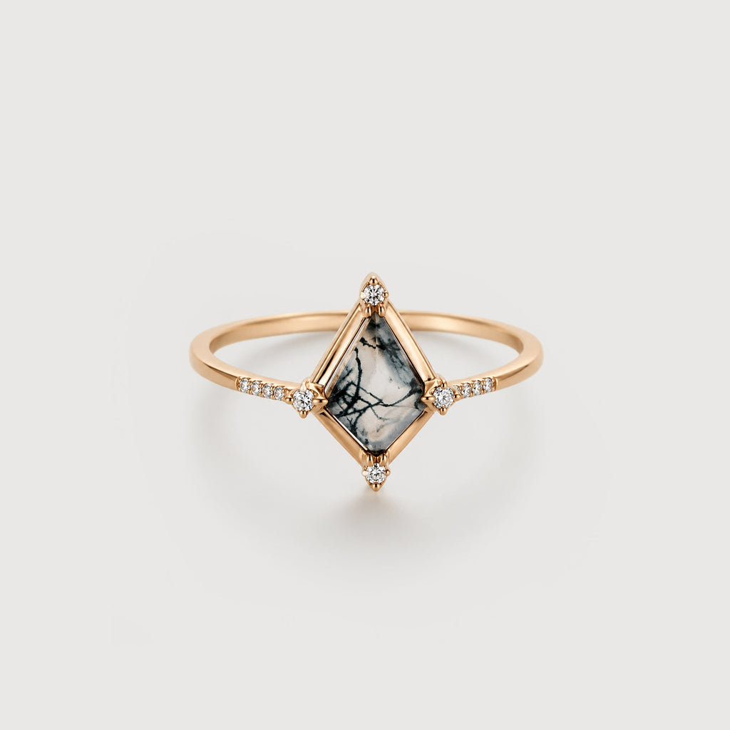 Kite Moss Agate Zircon S925 Silver Ring