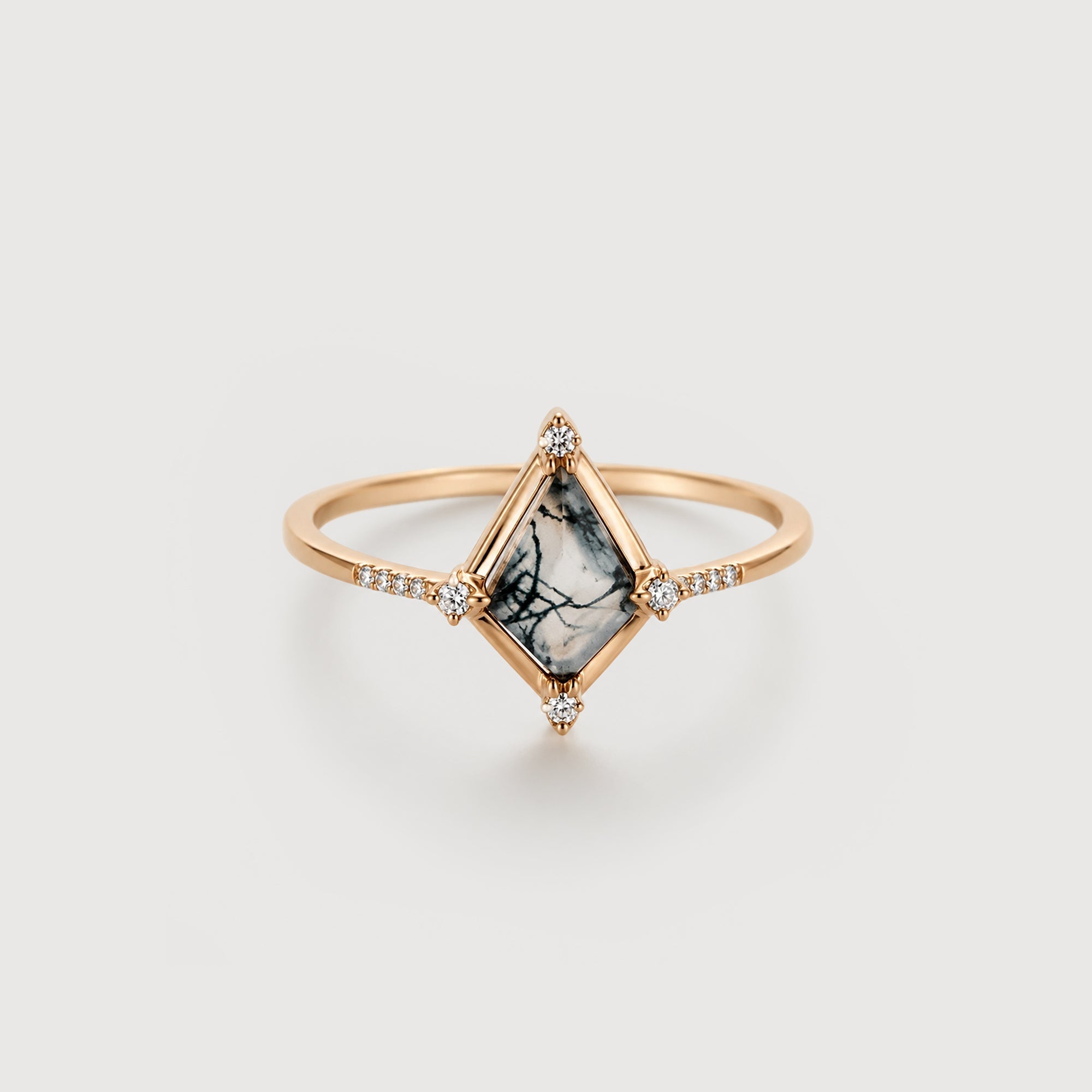Kite Moss Agate Zircon S925 Silver Ring