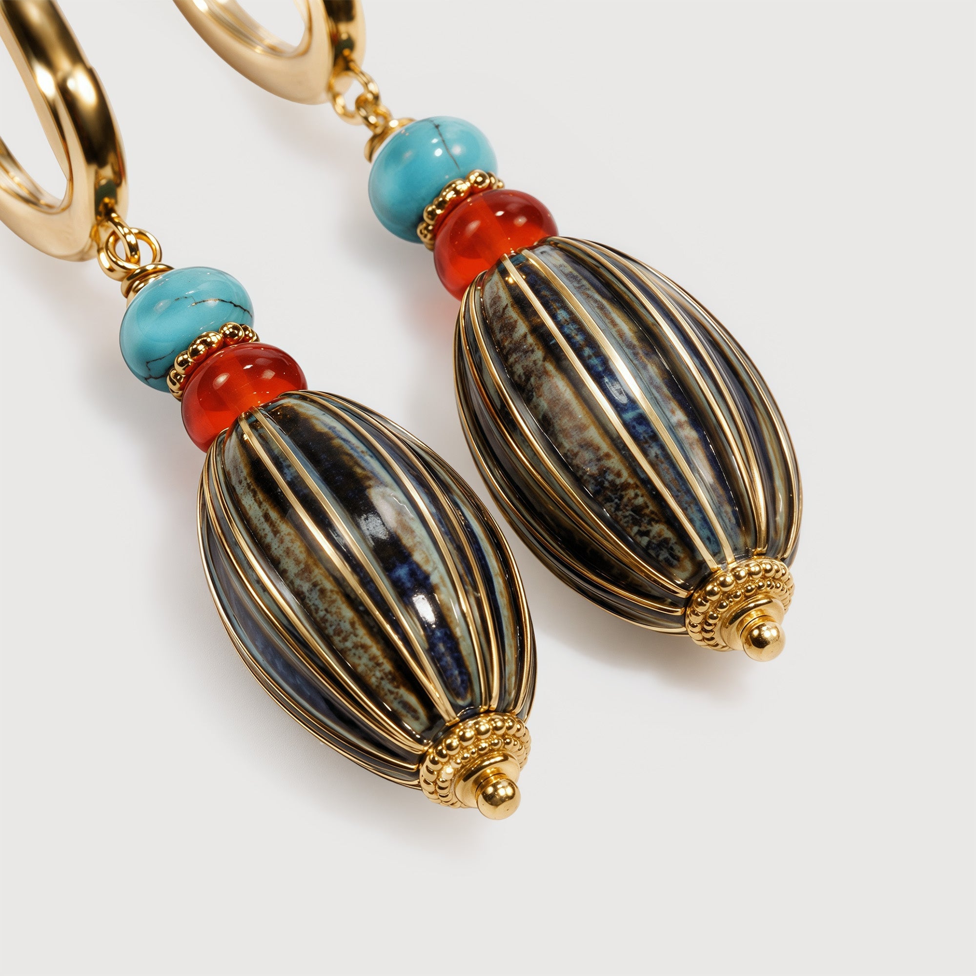 Gold-Plated Turquoise Beaded Drop Earrings