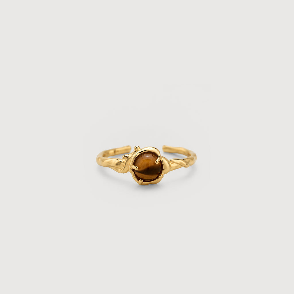 Natural Tiger's Eye Adjustable 18K Gold-Plated Copper Ring