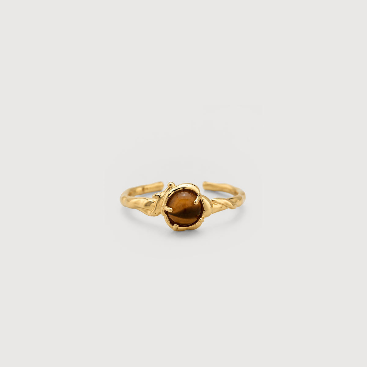 Natural Tiger's Eye Adjustable 18K Gold-Plated Copper Ring