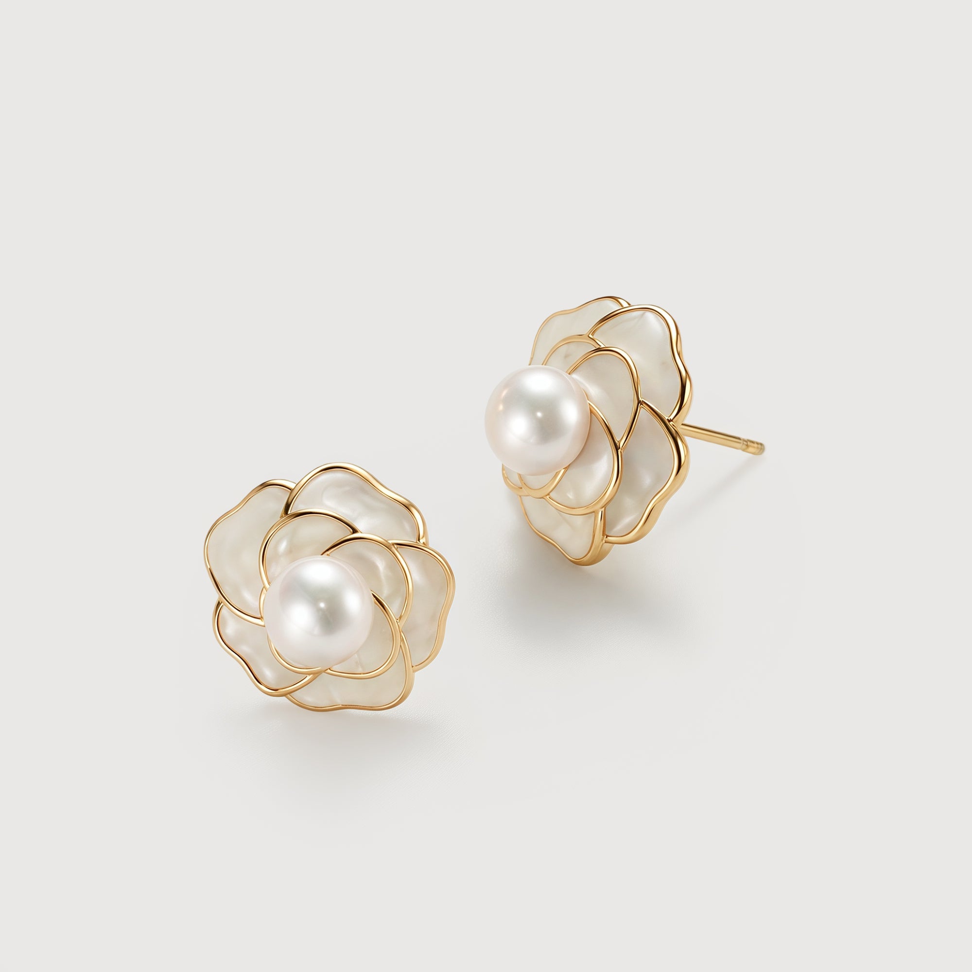 Pearl Floral Gold-Plated Copper Stud Earrings