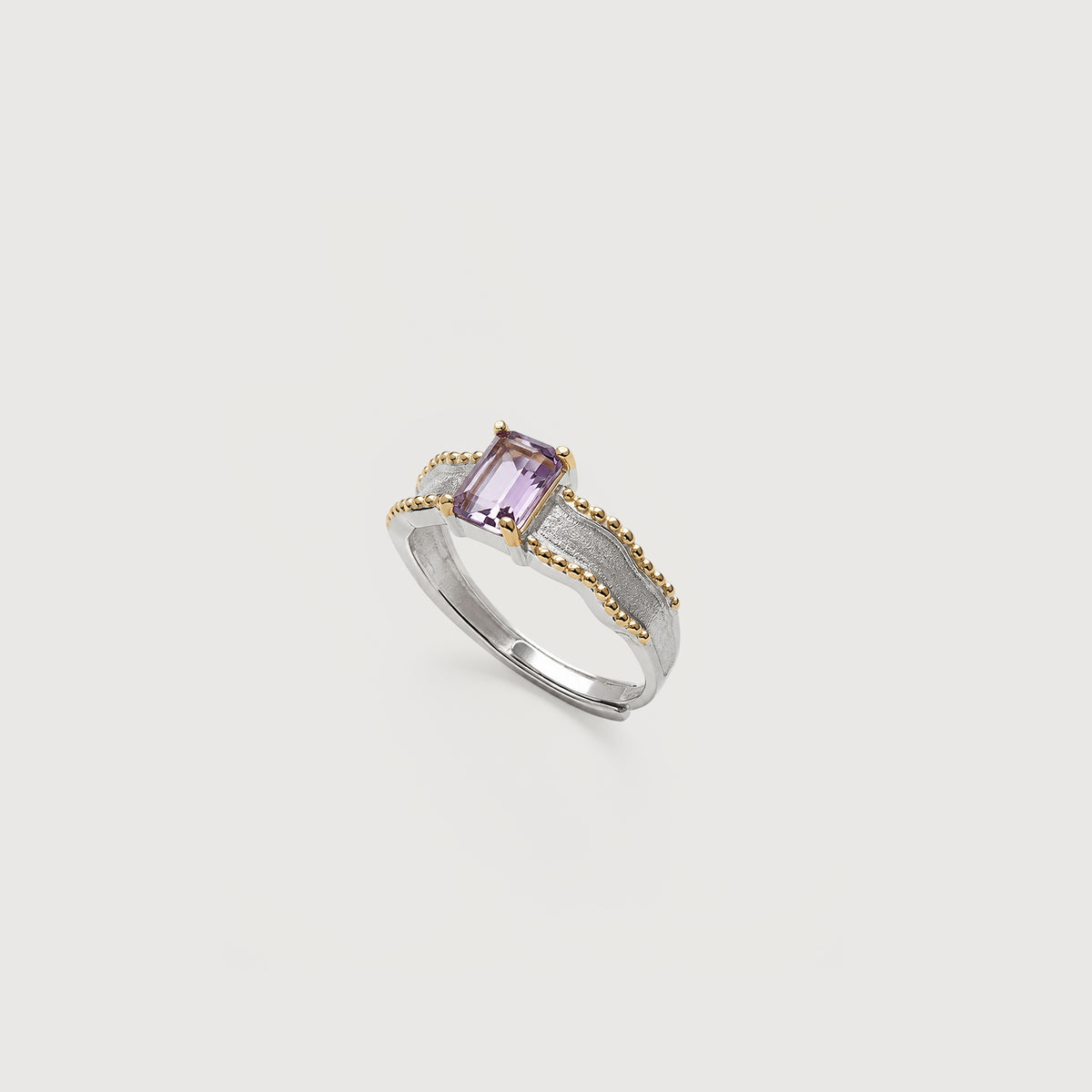 Natural Gemstone Two-Tone Adjustable Sterling Silver Ring