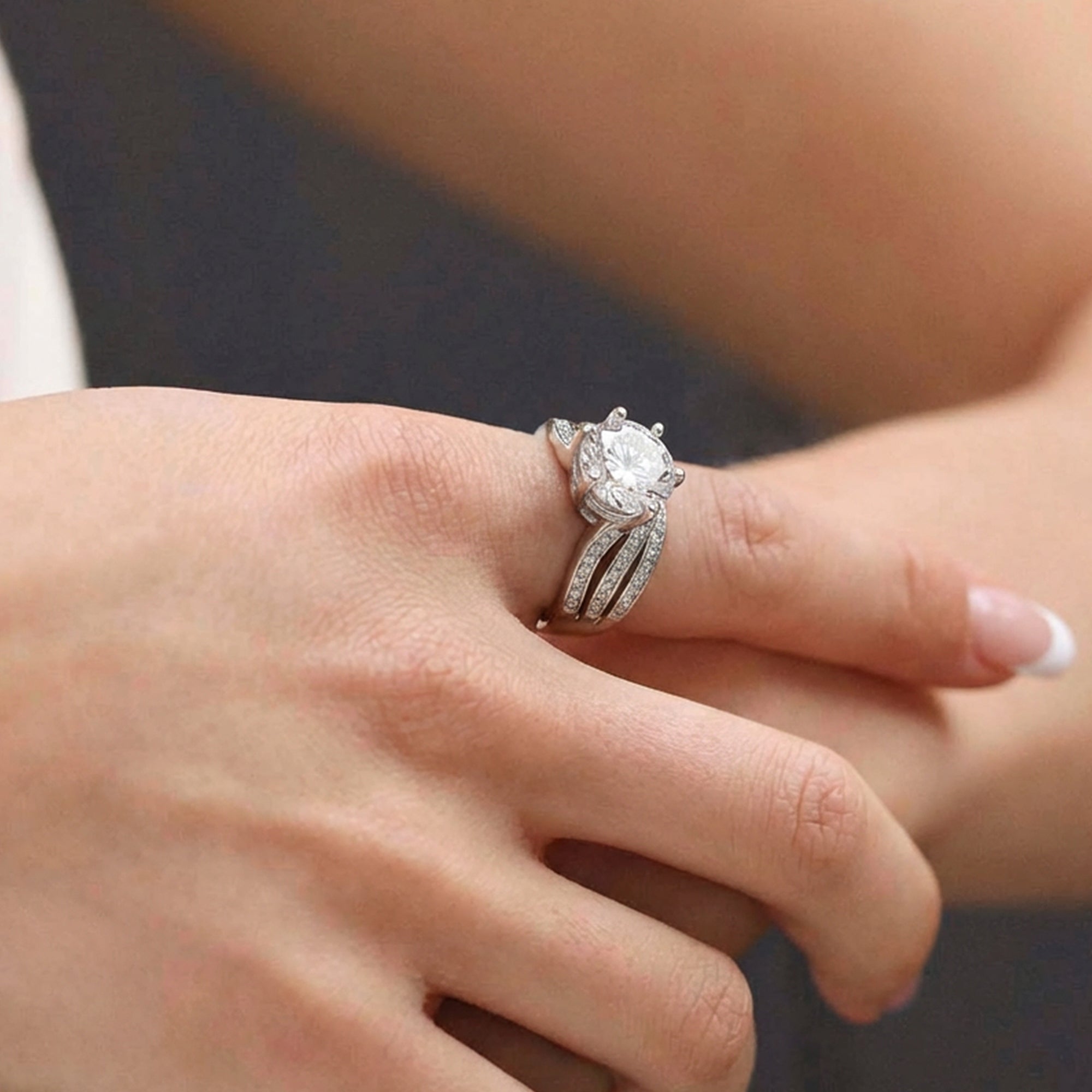 Silver-Tone Round Zircon Swirl Ring