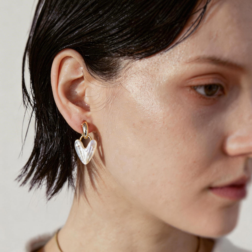 Iridescent Heart Drop Hoop Earrings