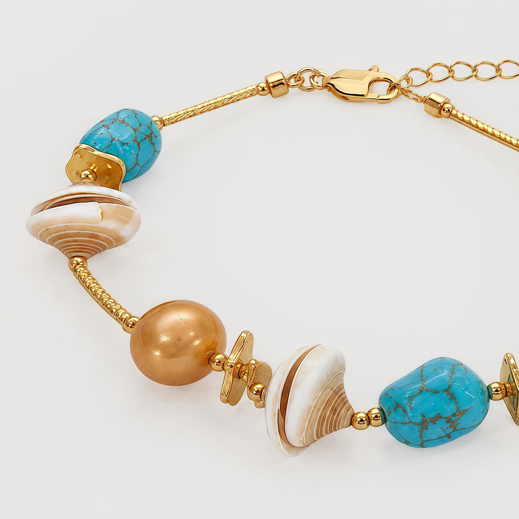 18K Gold-Plated Turquoise & Shell Bracelet