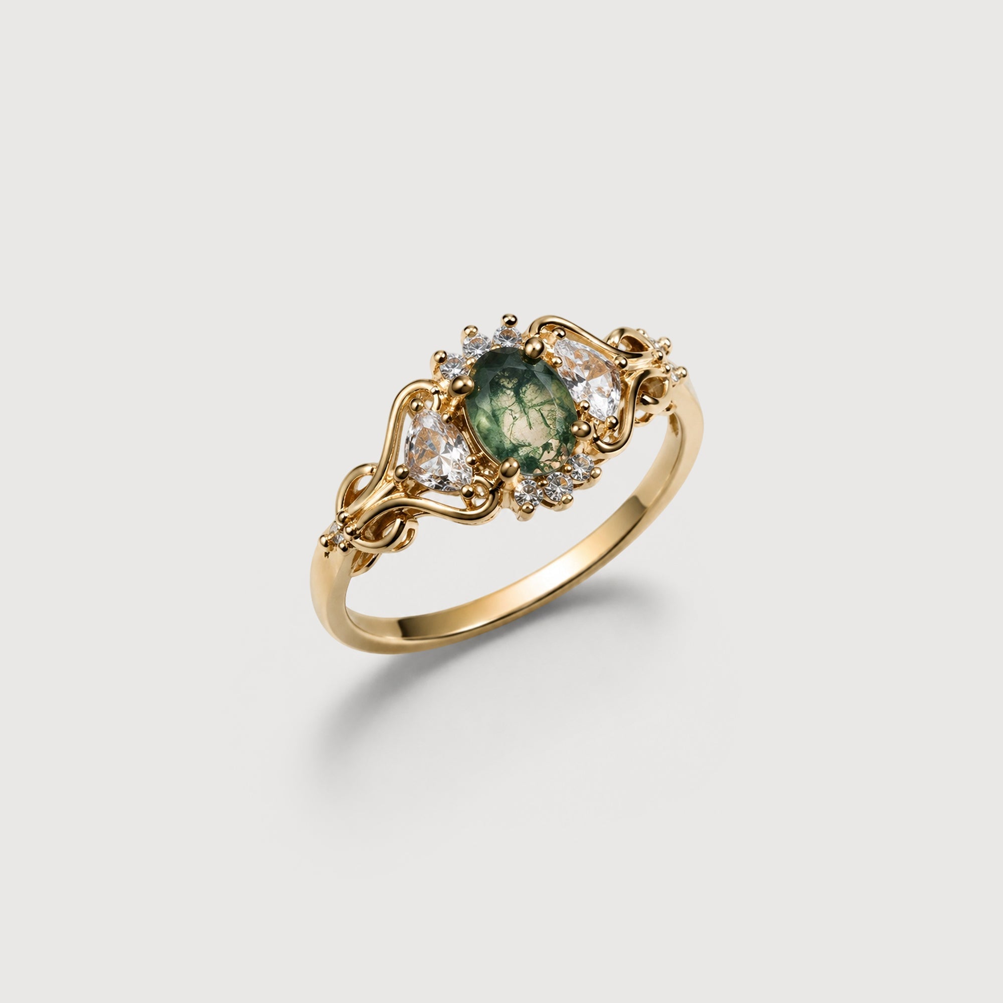 Natural Moss Agate Zircon S925 Silver Ring