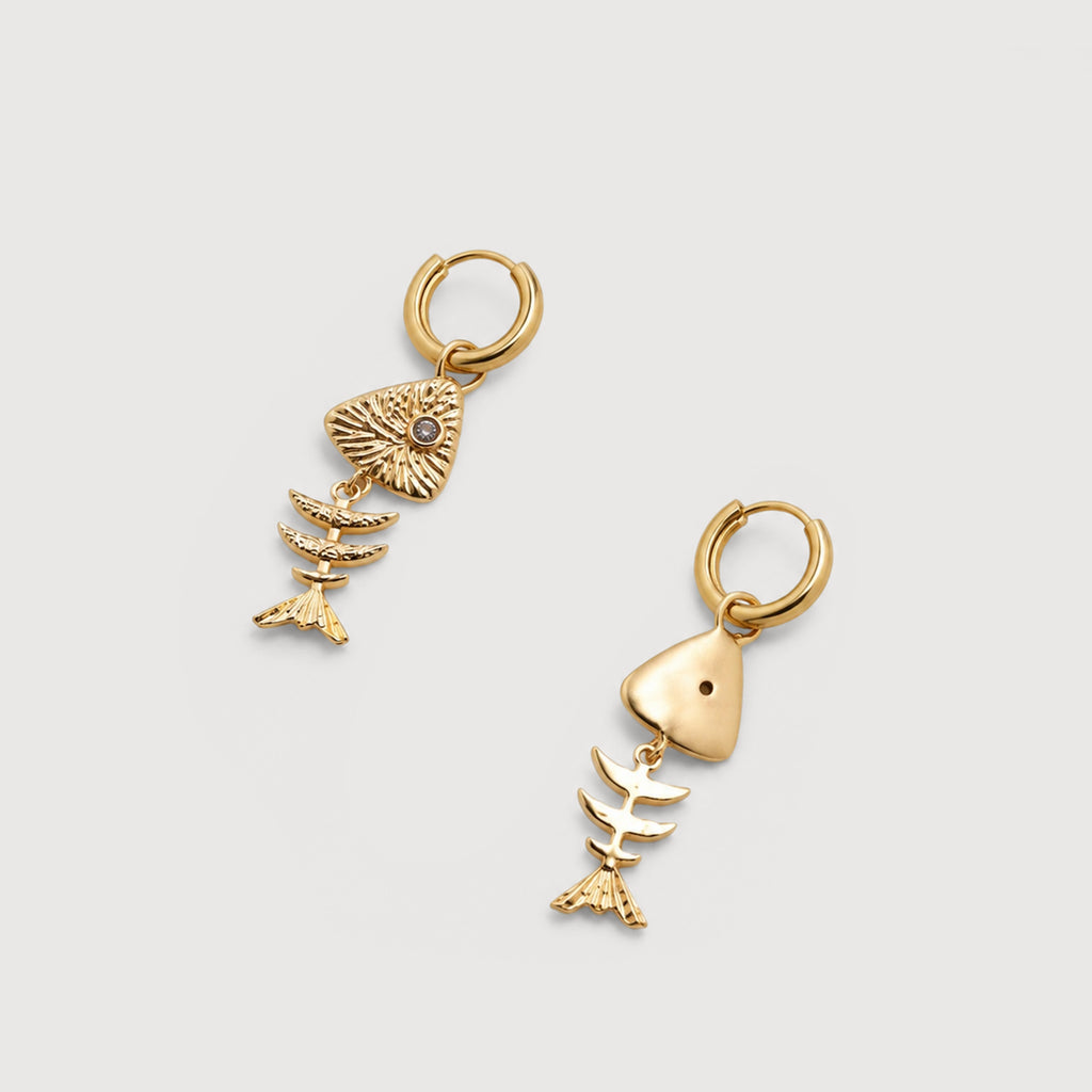 Textured Fishbone Charm Hoop Earrings