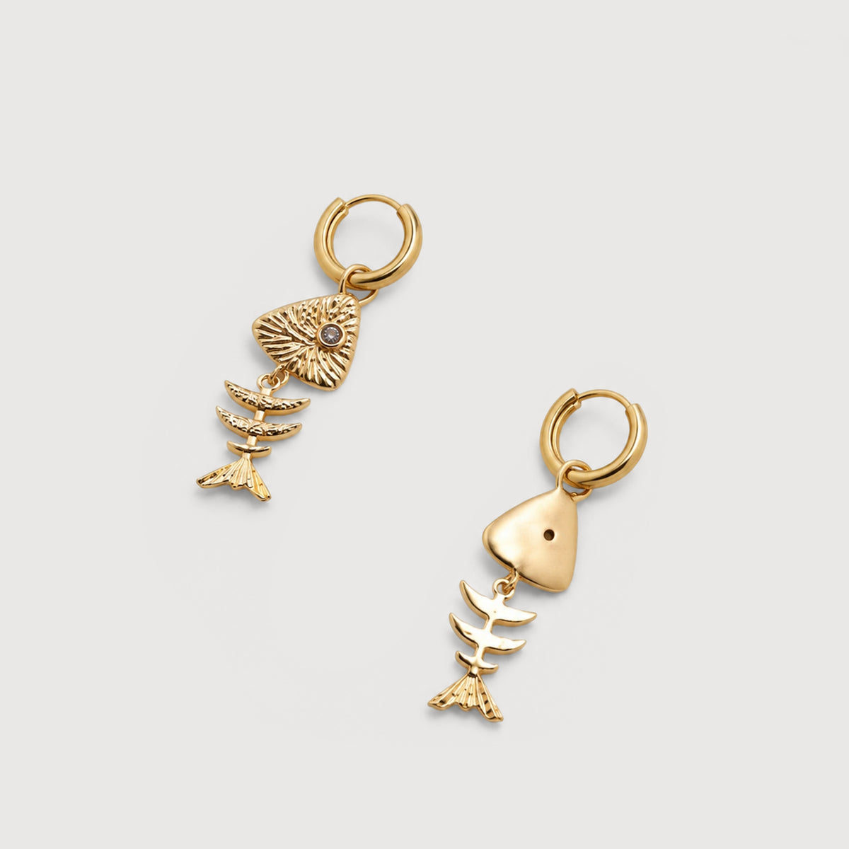 Textured Fishbone Charm Hoop Earrings
