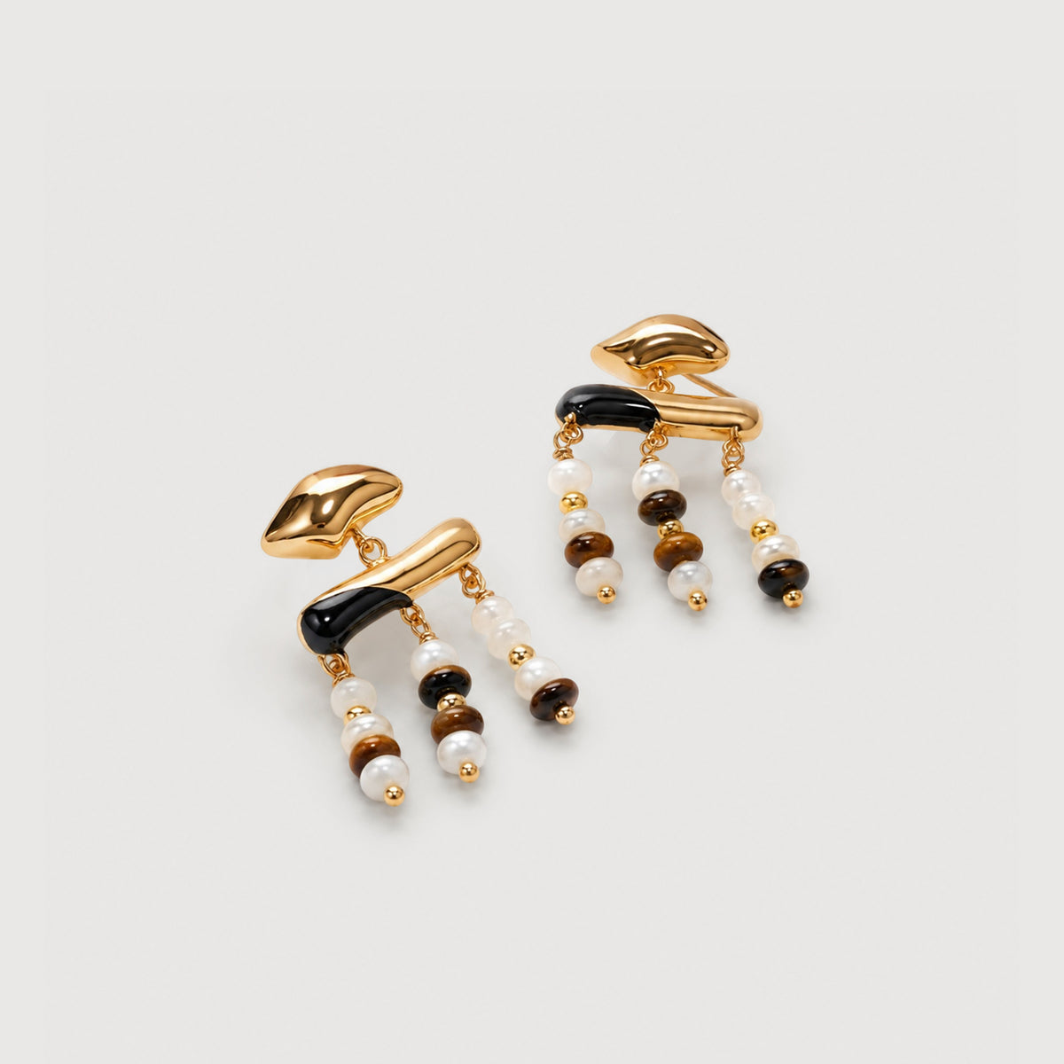 Beaded Fringe Drop Earrings - Gold & Blue