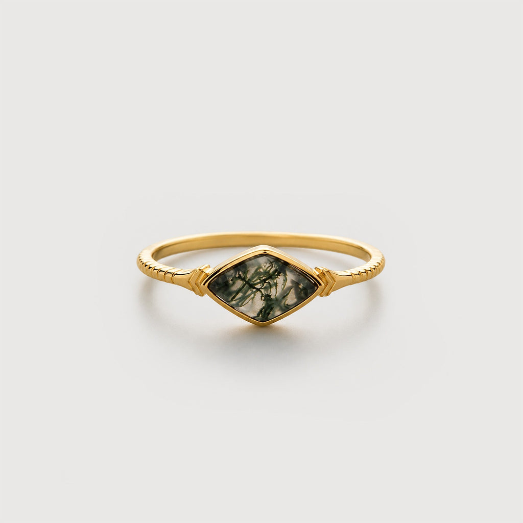 Geometric Moss Agate S925 Silver Ring