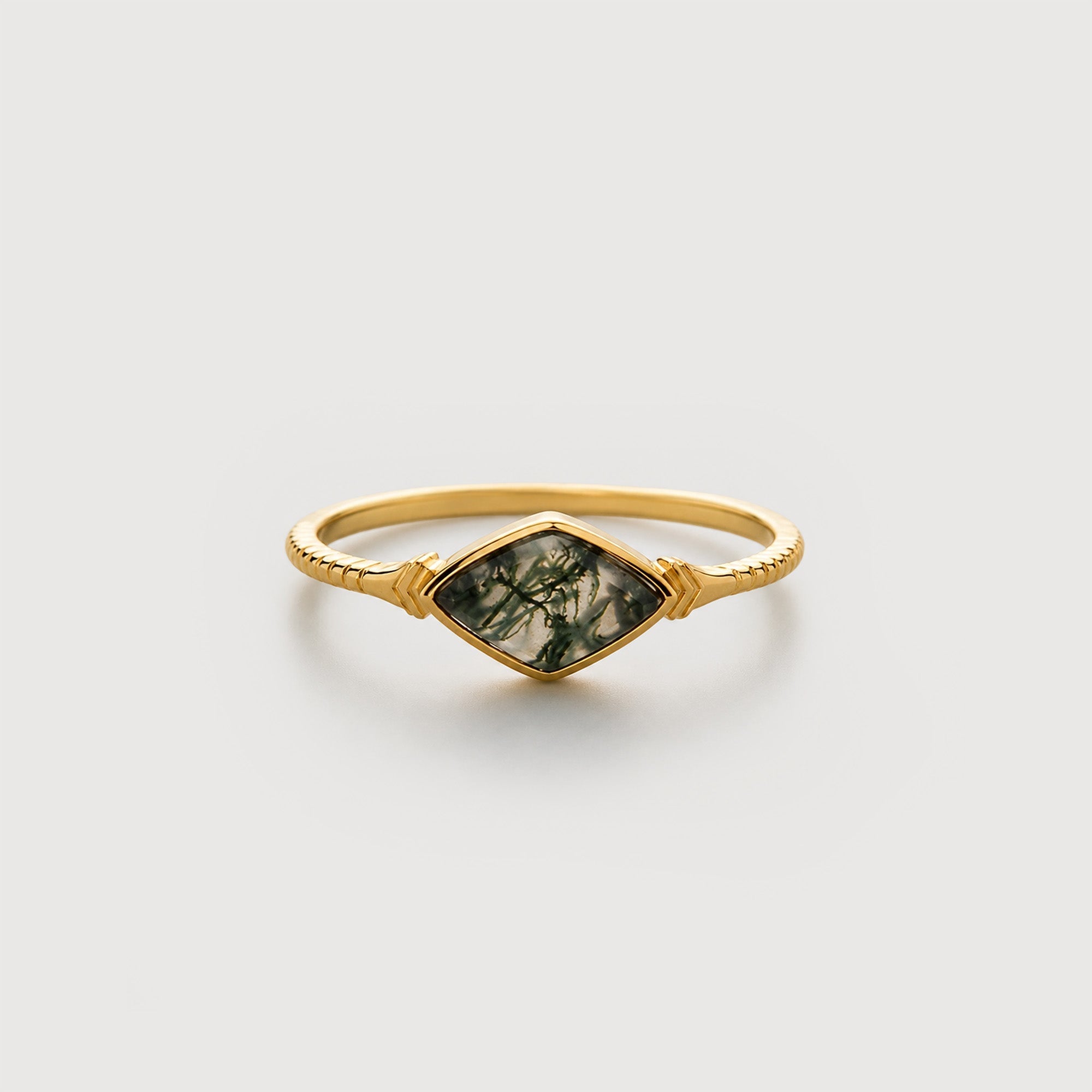 Geometric Moss Agate S925 Silver Ring