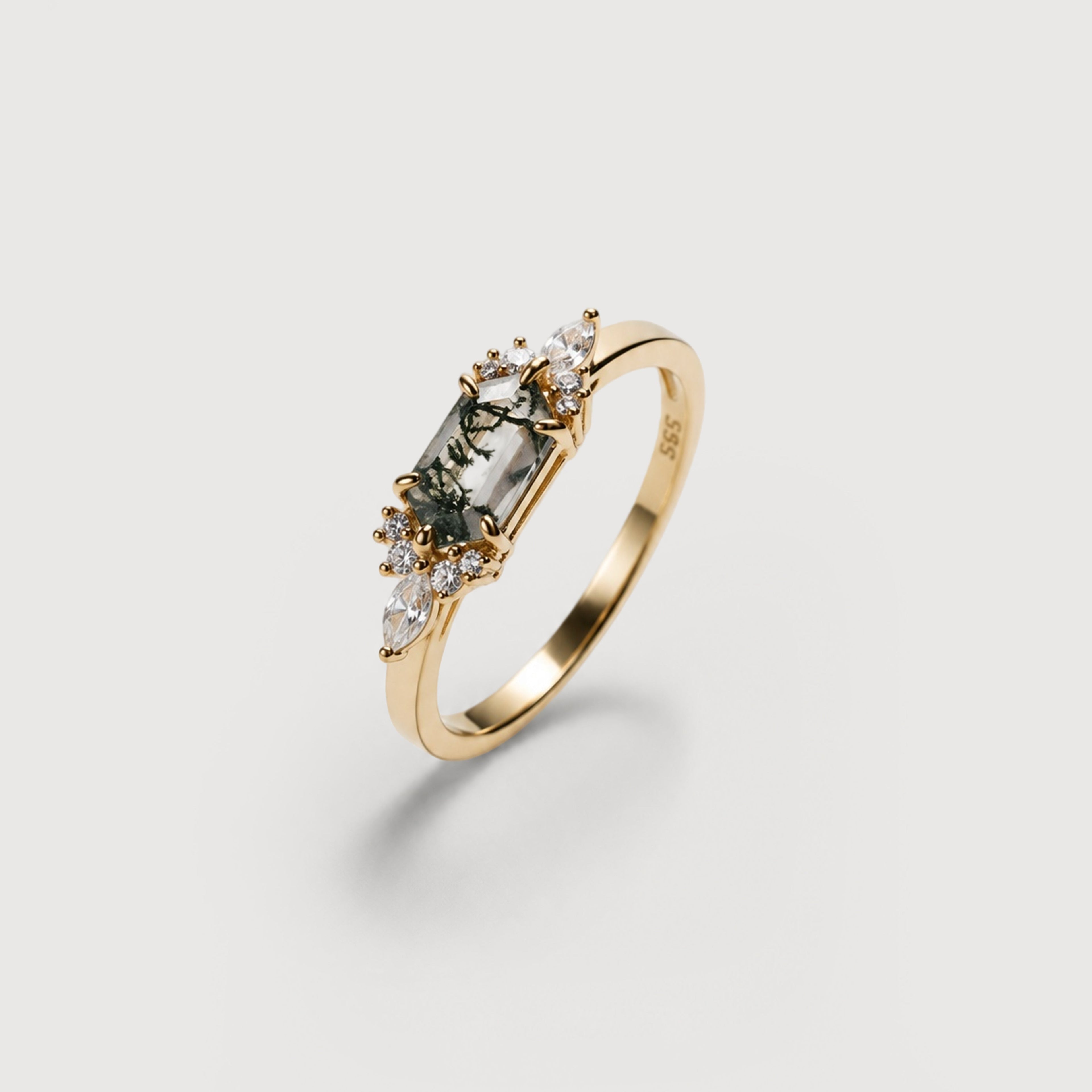 Gold-Plated S925 Moss Agate Cluster Ring