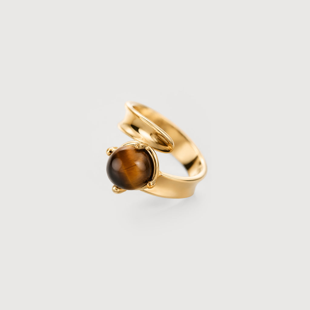 Natural Tiger's Eye Bypass 18K Gold-Plated Copper Ring