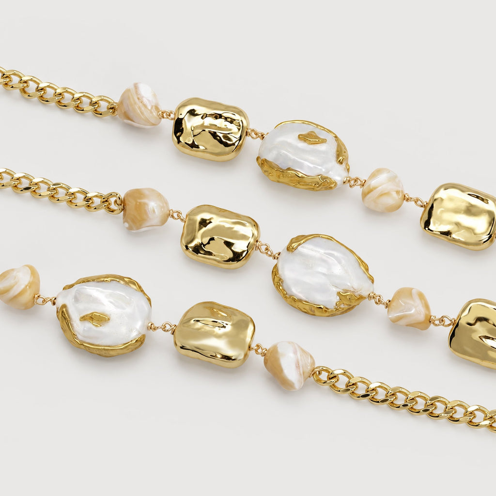 18K Gold-Plated Pearl and Mother-of-Pearl Bracelet