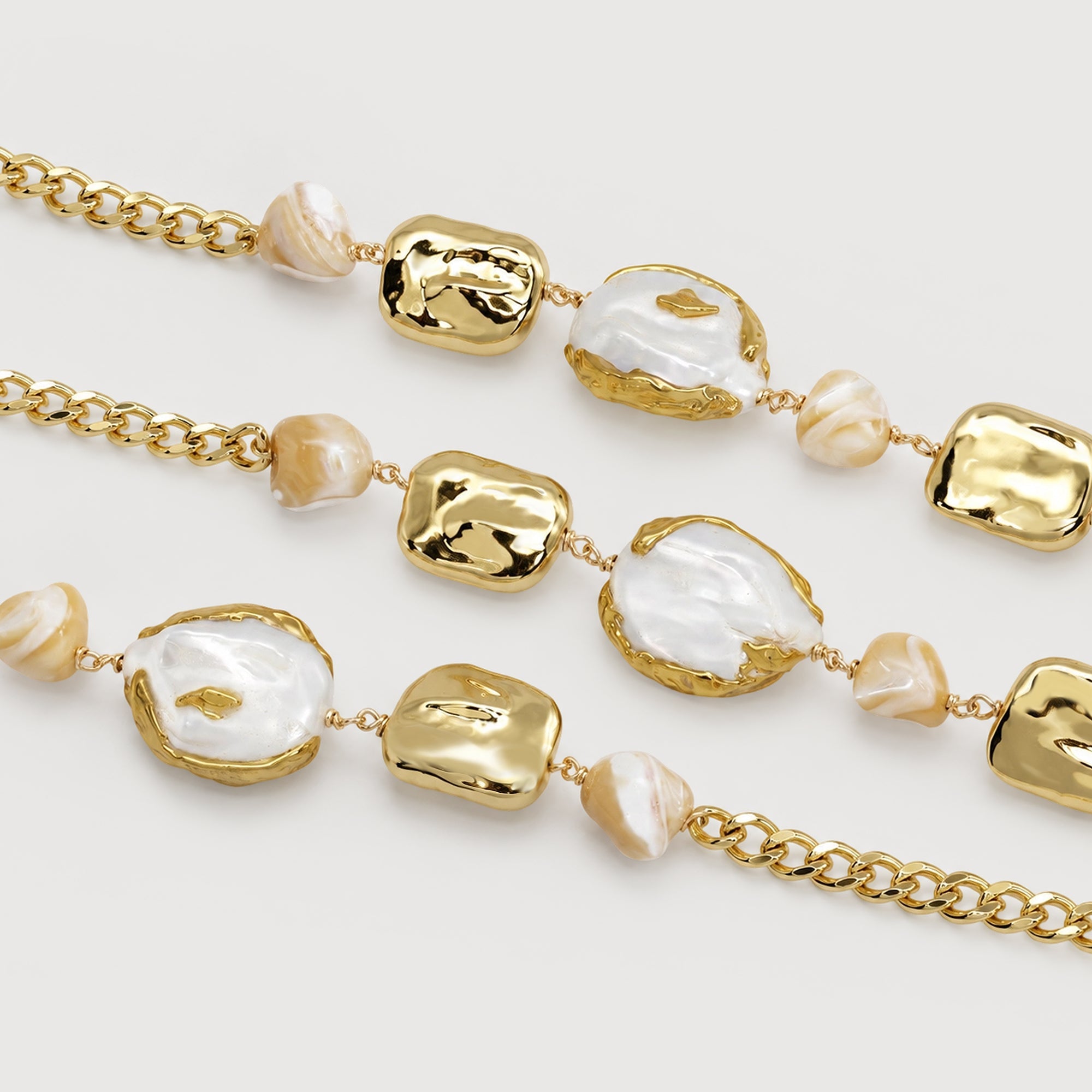 18K Gold-Plated Pearl and Mother-of-Pearl Bracelet