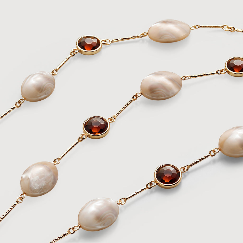 Gold-Plated Shell & Amber Crystal Necklace