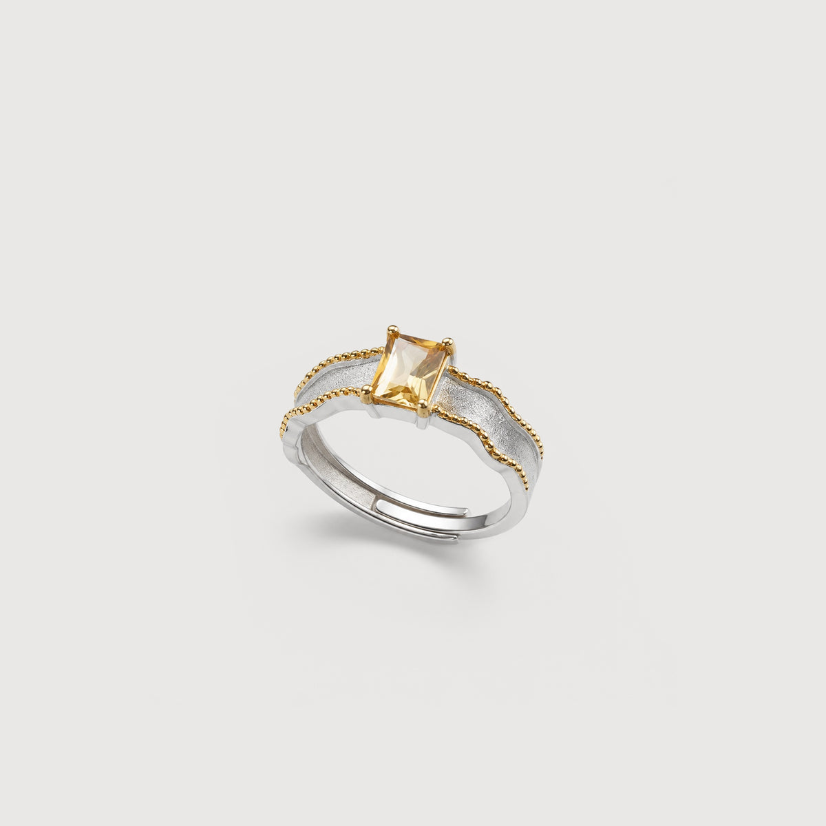 Natural Gemstone Two-Tone Adjustable Sterling Silver Ring