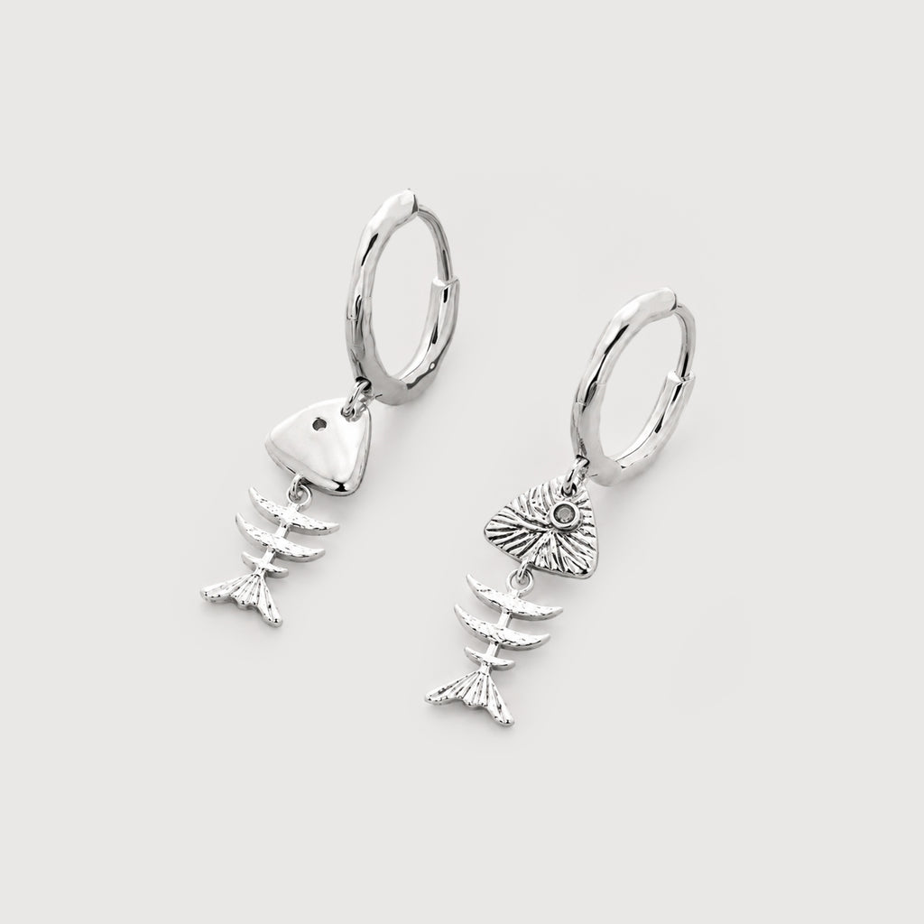 Textured Fishbone Charm Hoop Earrings