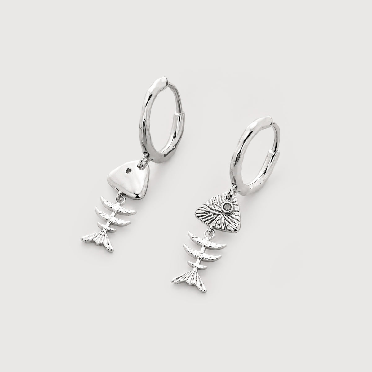 Textured Fishbone Charm Hoop Earrings