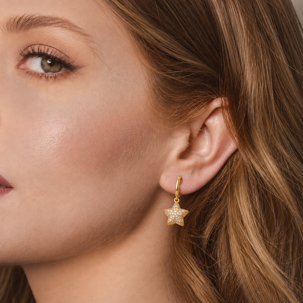 Pavé Zircon Star Huggie Drop Earrings