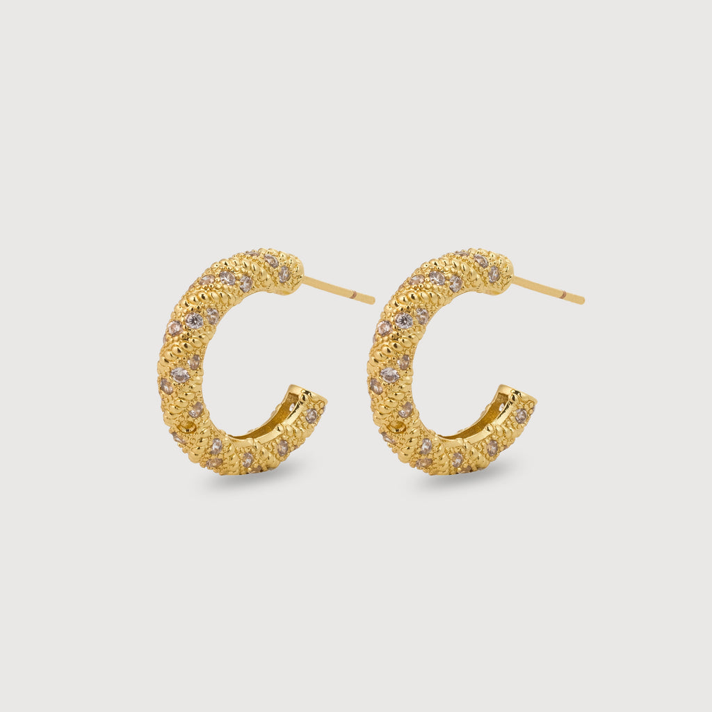 18K Gold-Plated Textured Zircon Hoop Earrings