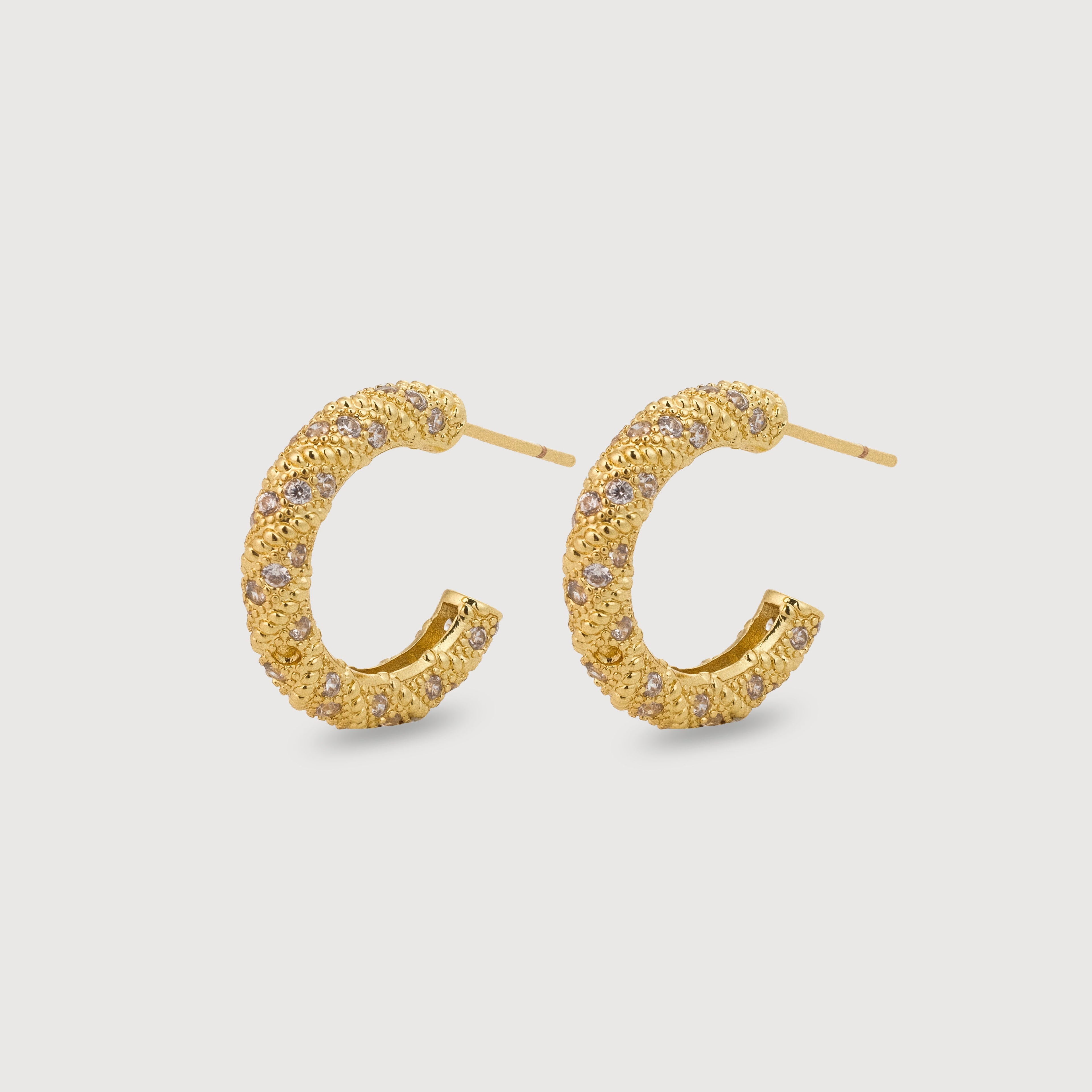 18K Gold-Plated Textured Zircon Hoop Earrings