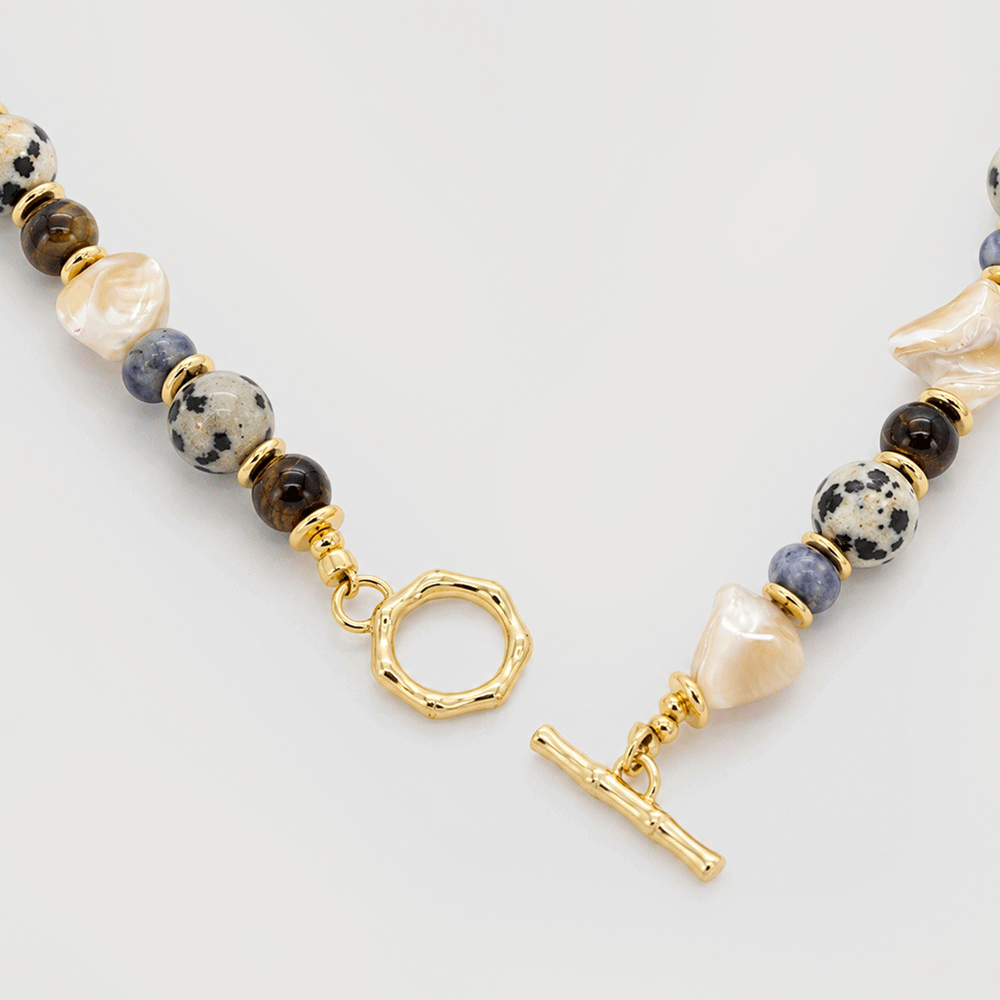 Mixed Stone and Irregular Shell Bead Necklace
