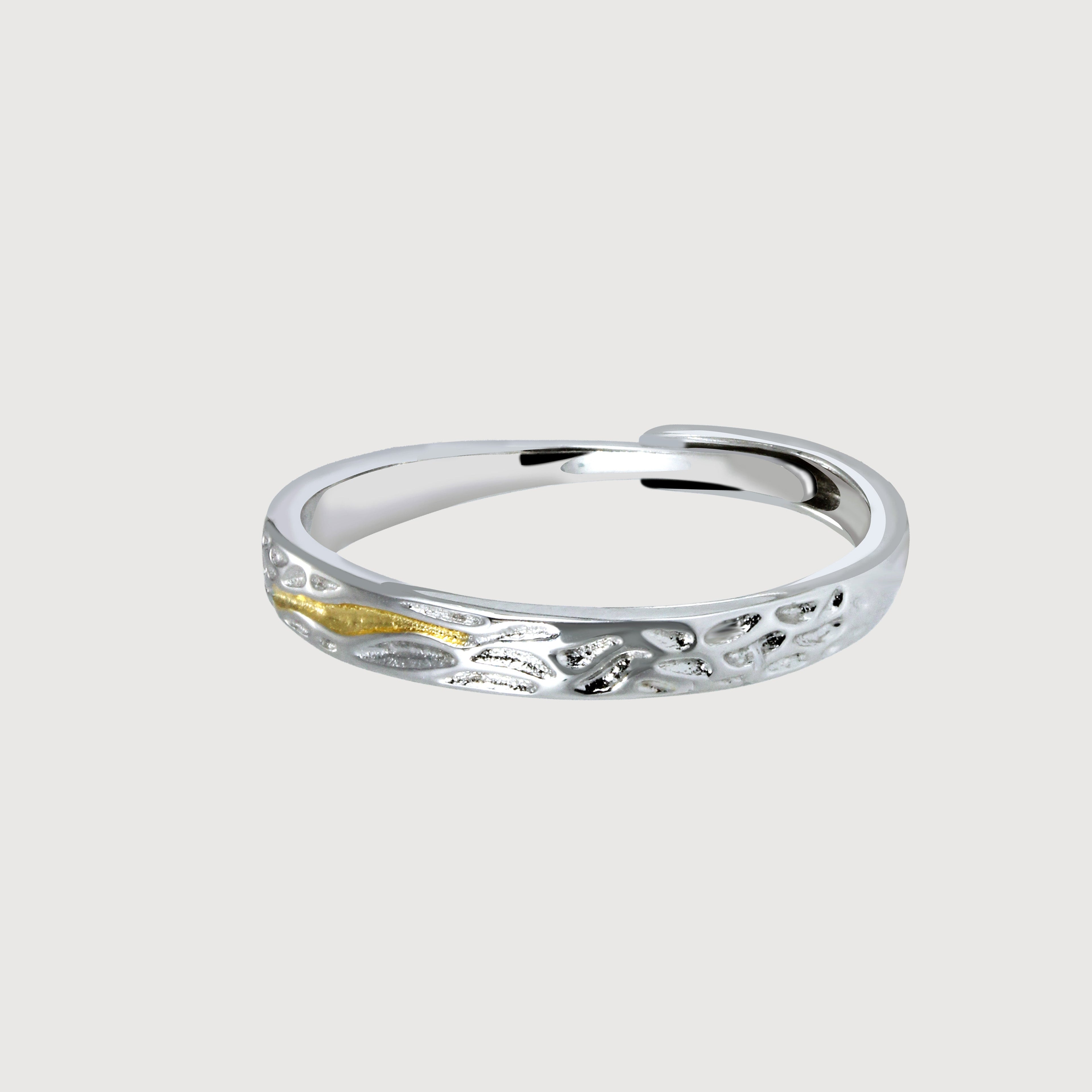 Two-Tone Textured S925 Silver Couple Ring Set