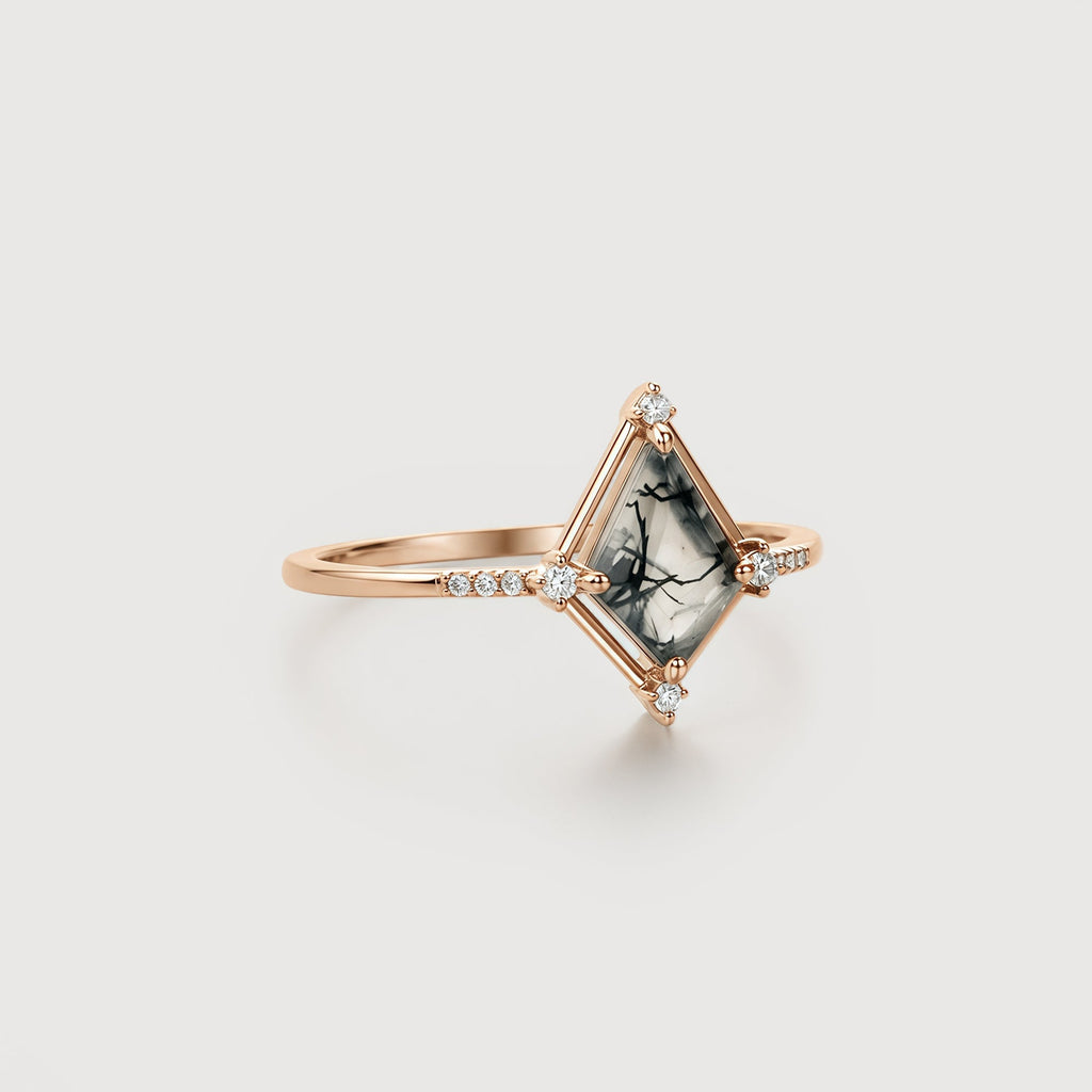 Kite Moss Agate Zircon S925 Silver Ring