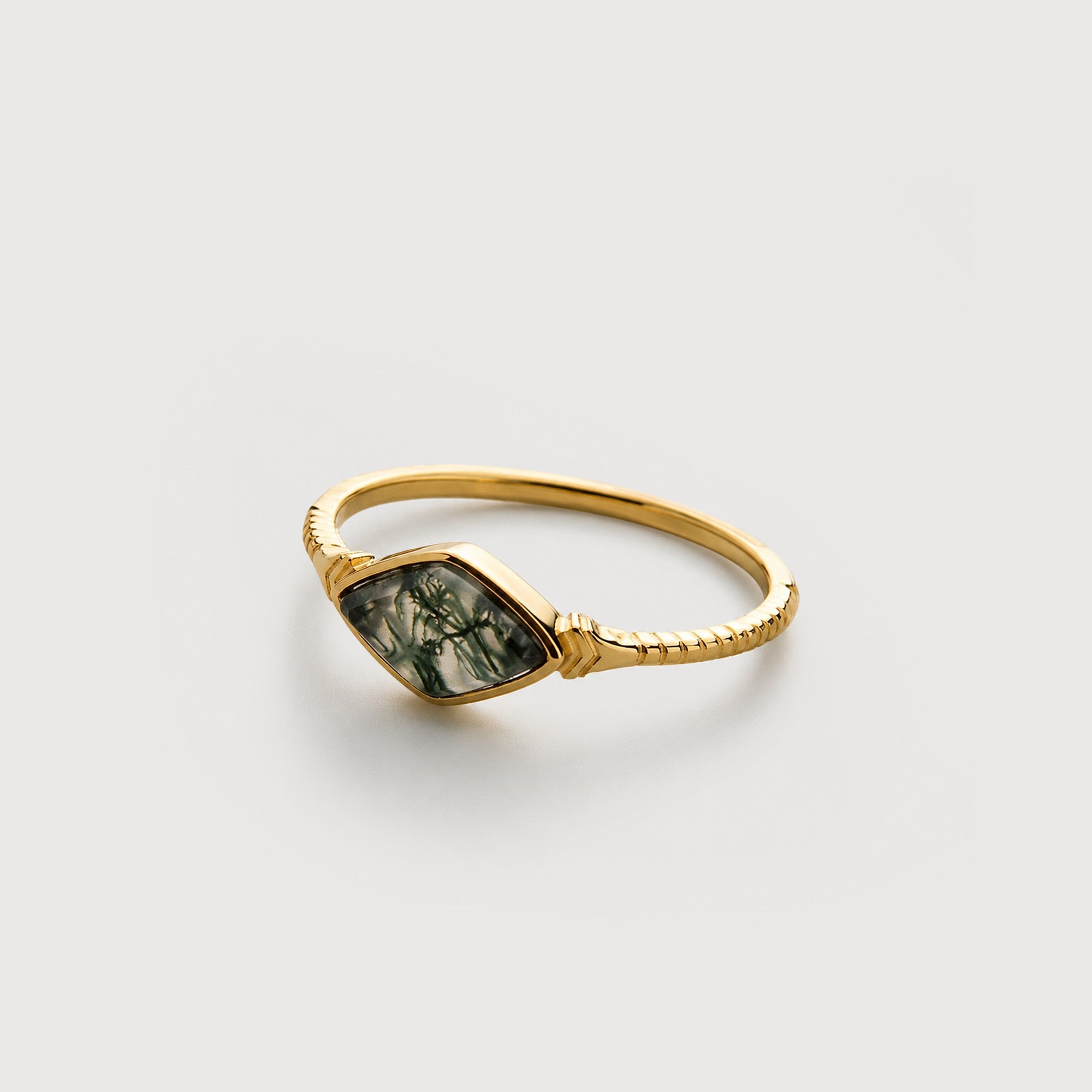 Geometric Moss Agate S925 Silver Ring