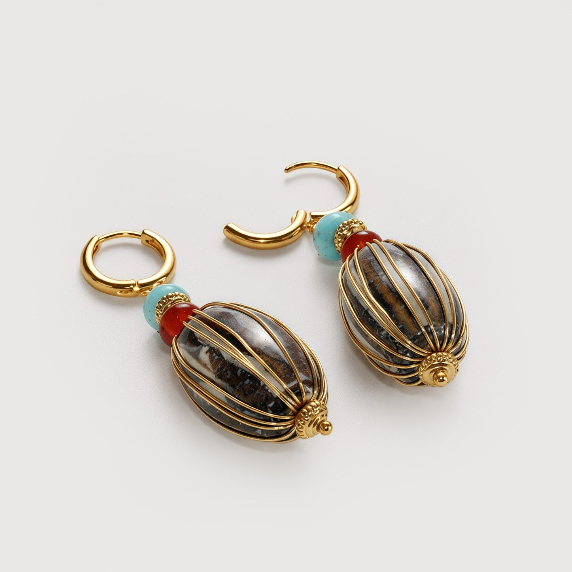 Gold-Plated Turquoise Beaded Drop Earrings