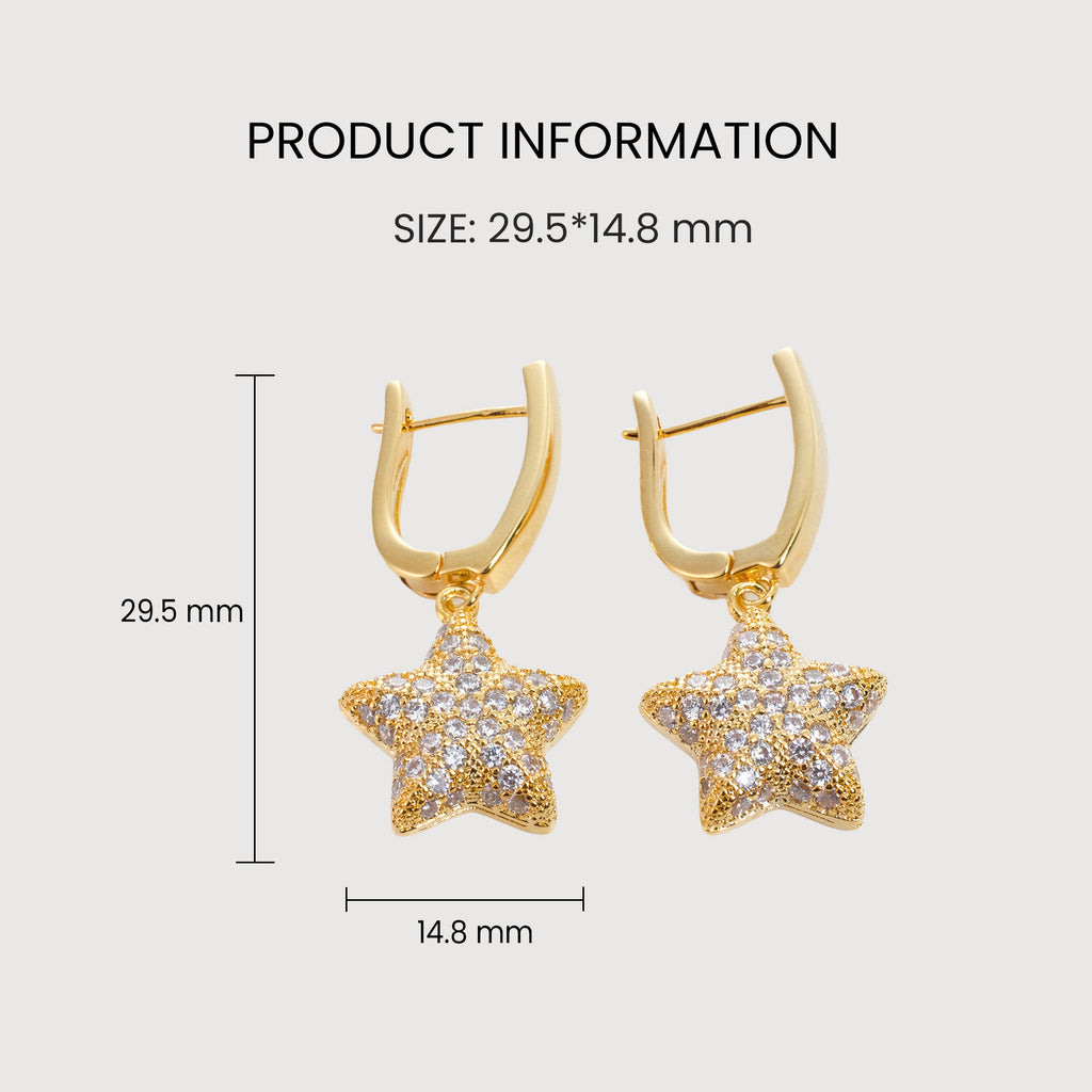 Pavé Zircon Star Huggie Drop Earrings