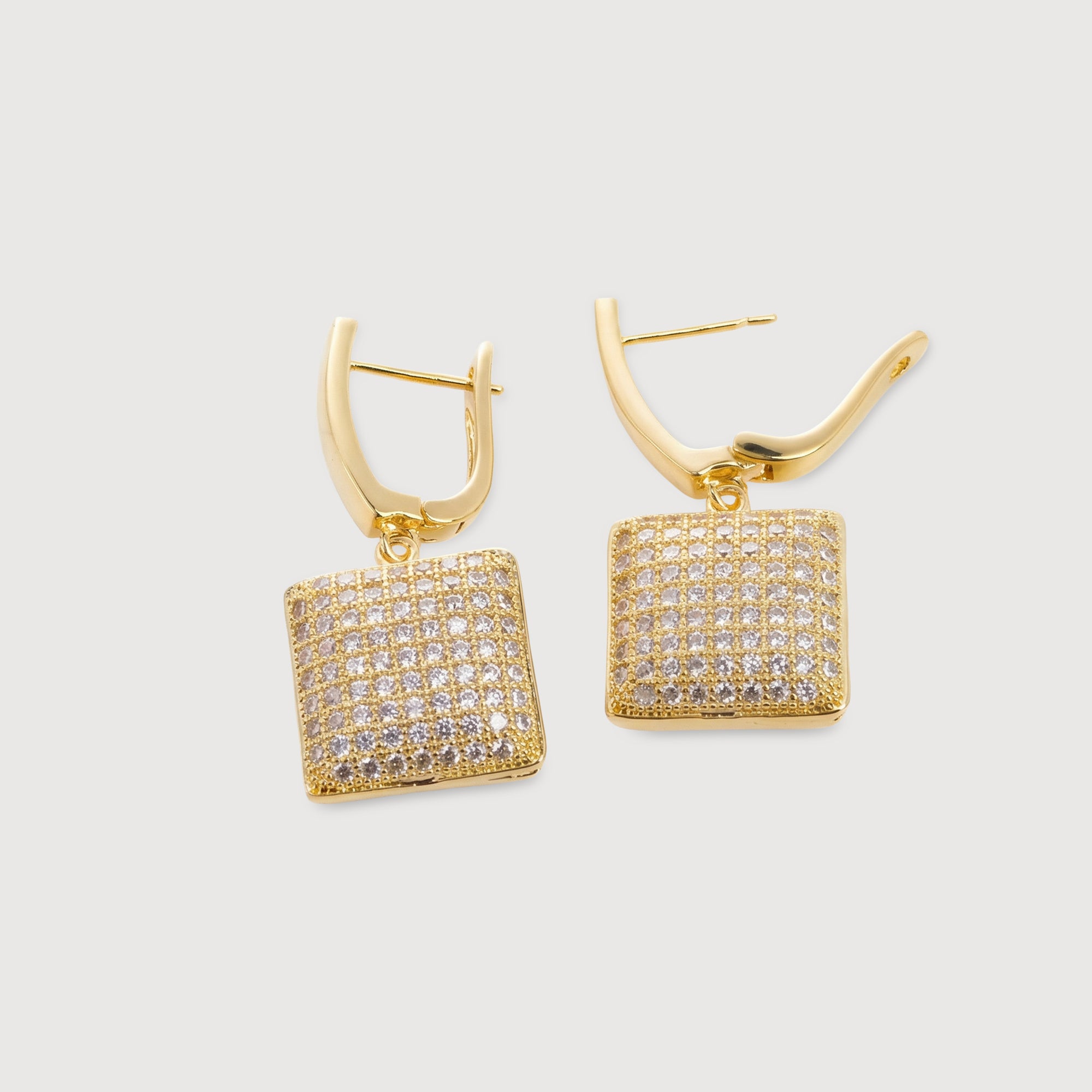 Pavé Zircon Square Leverback Drop Earrings