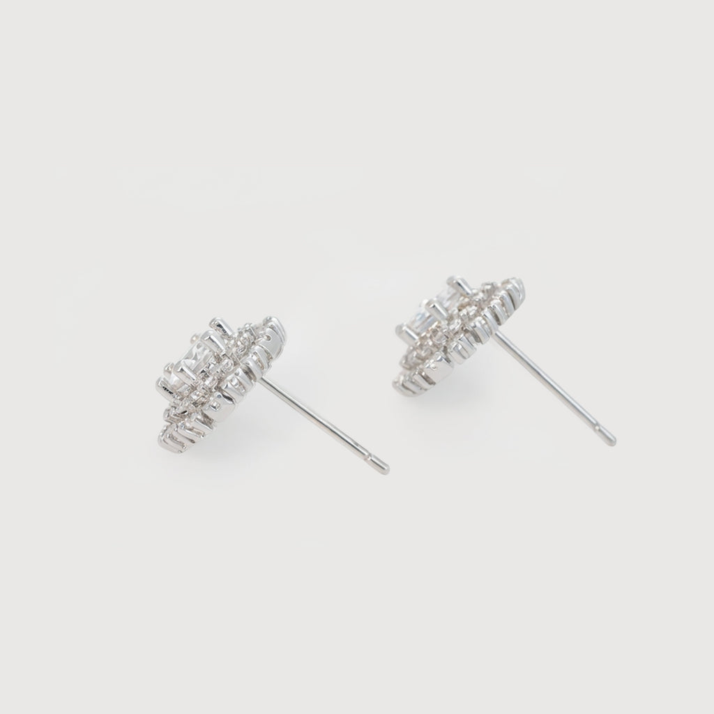 Round Halo Zircon Brass Stud Earrings
