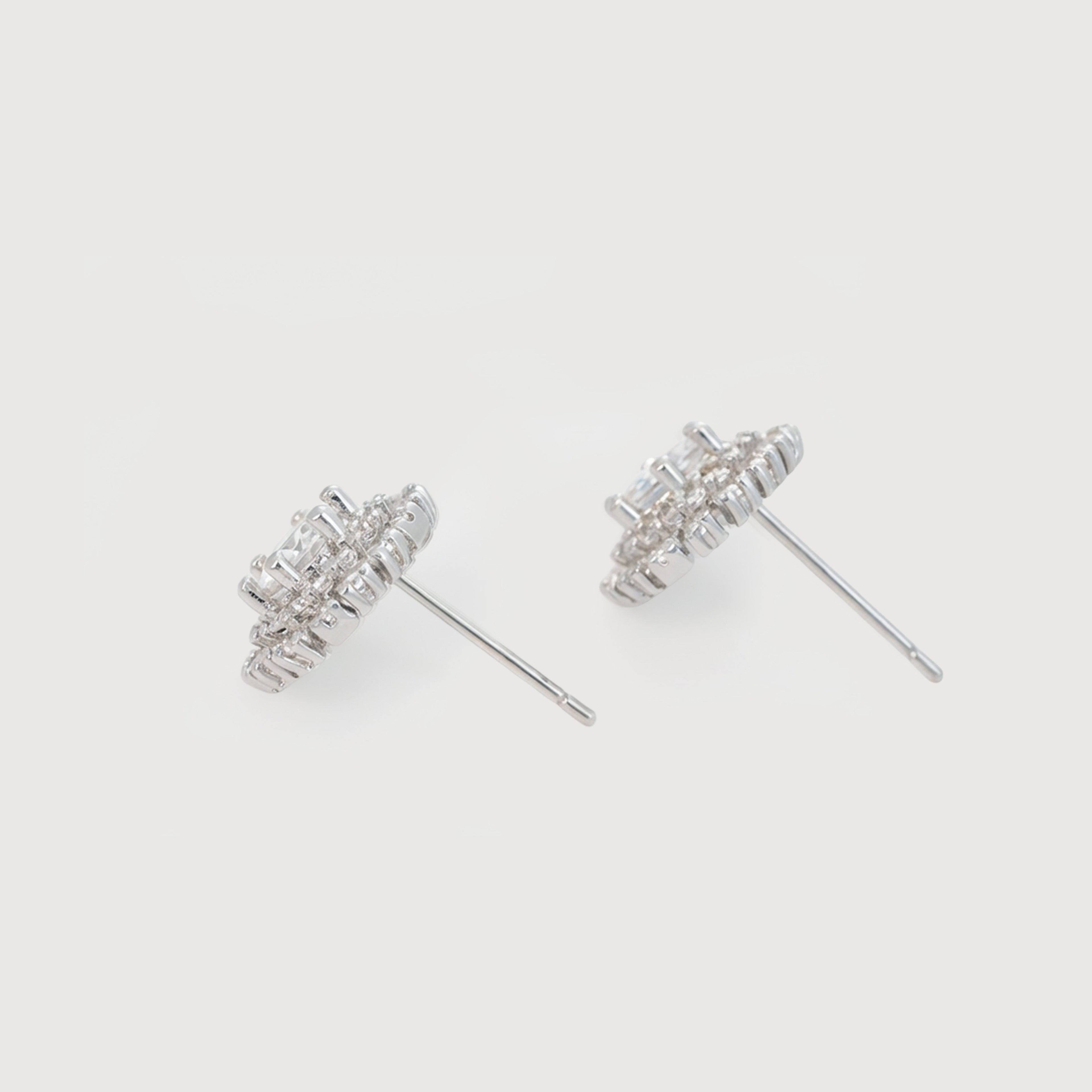 Round Halo Zircon Brass Stud Earrings