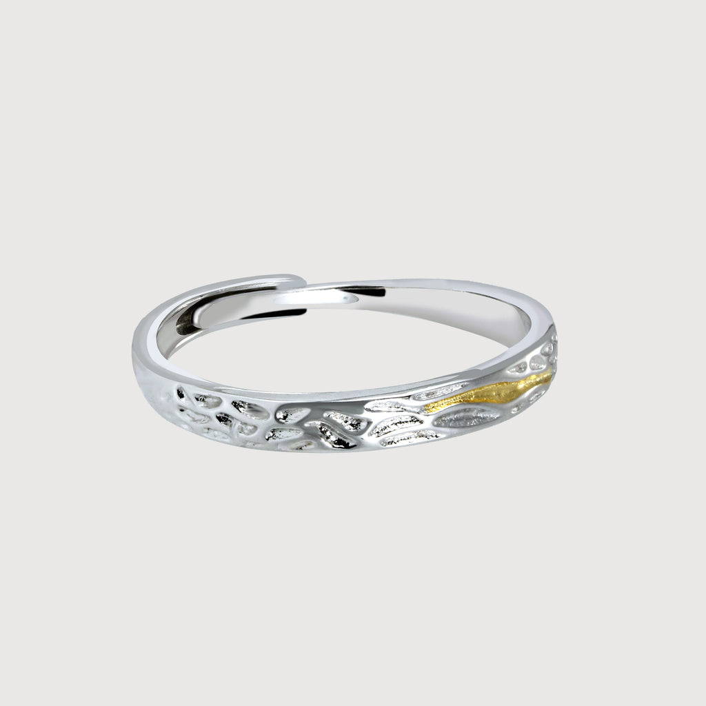 Two-Tone Textured S925 Silver Couple Ring Set