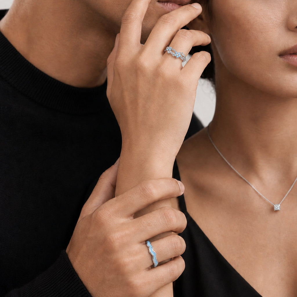S999 Silver Forget-Me-Not Couple Ring Set