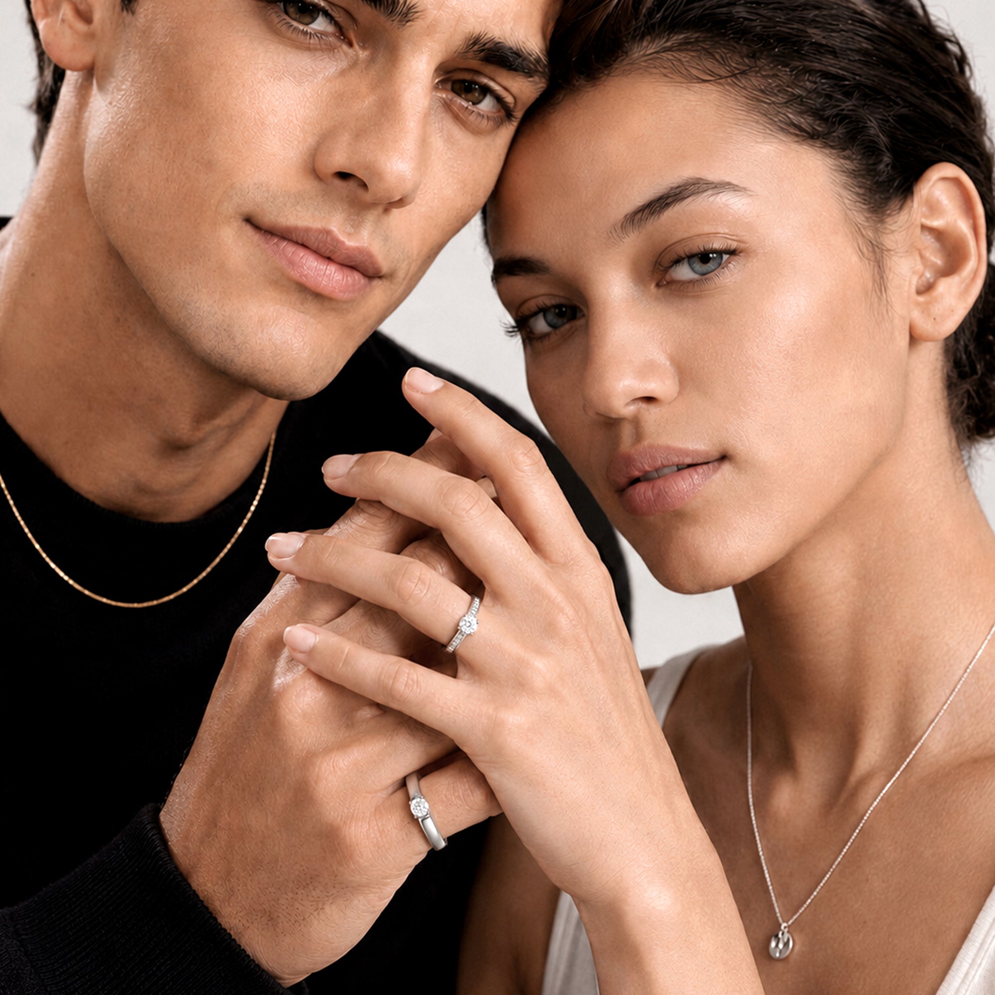 Round Zircon S925 Adjustable Couple Rings