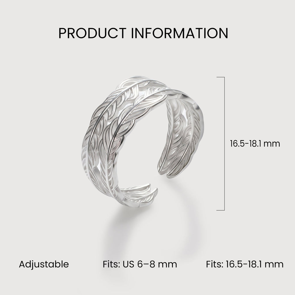 Layered Feather S925 Silver Open Ring