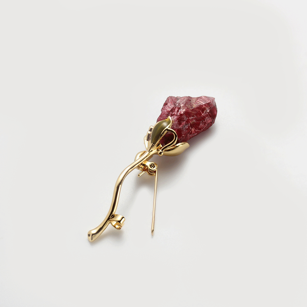 Red Glass Crystal Botanical Brooch