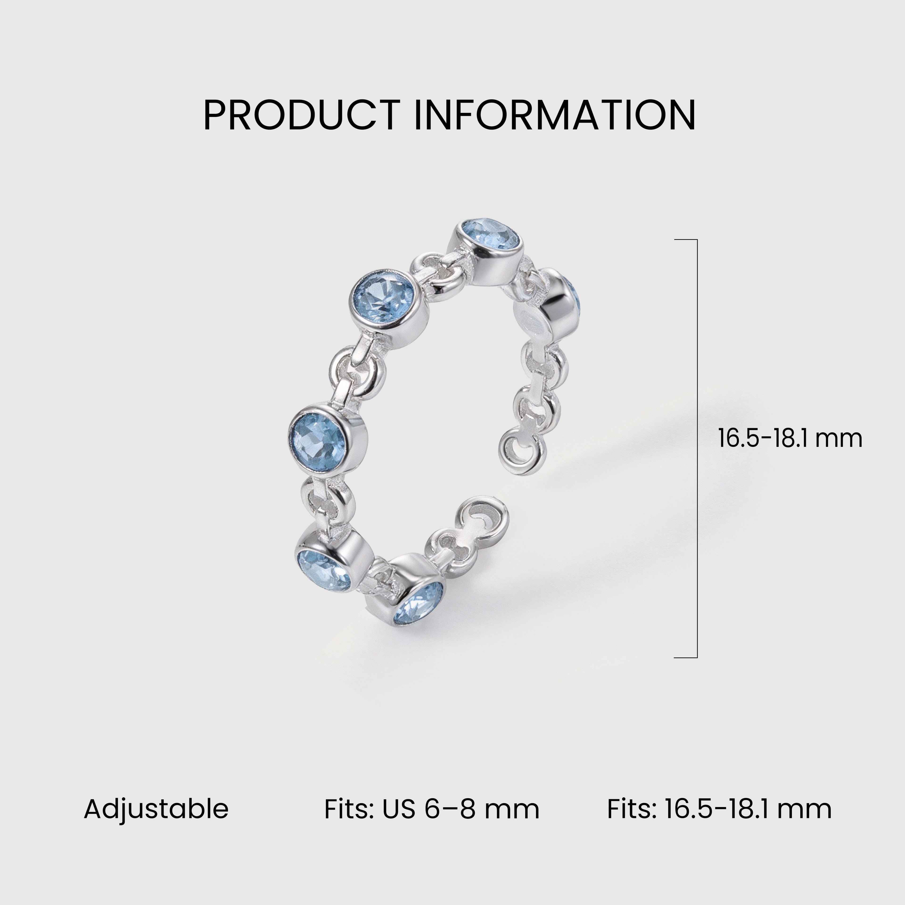 Adjustable S925 Bezel-Set Zircon Chain Ring