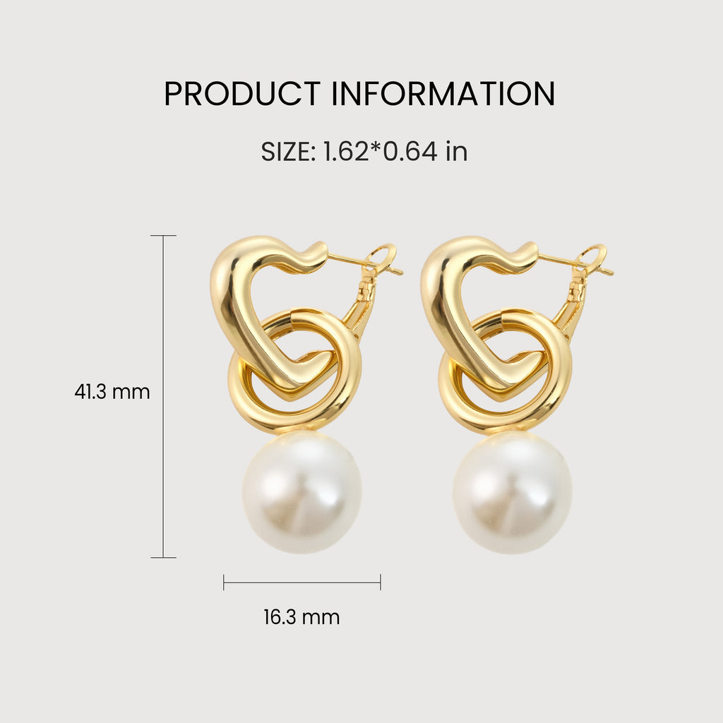 Interlocking Heart Pearl Drop Earrings