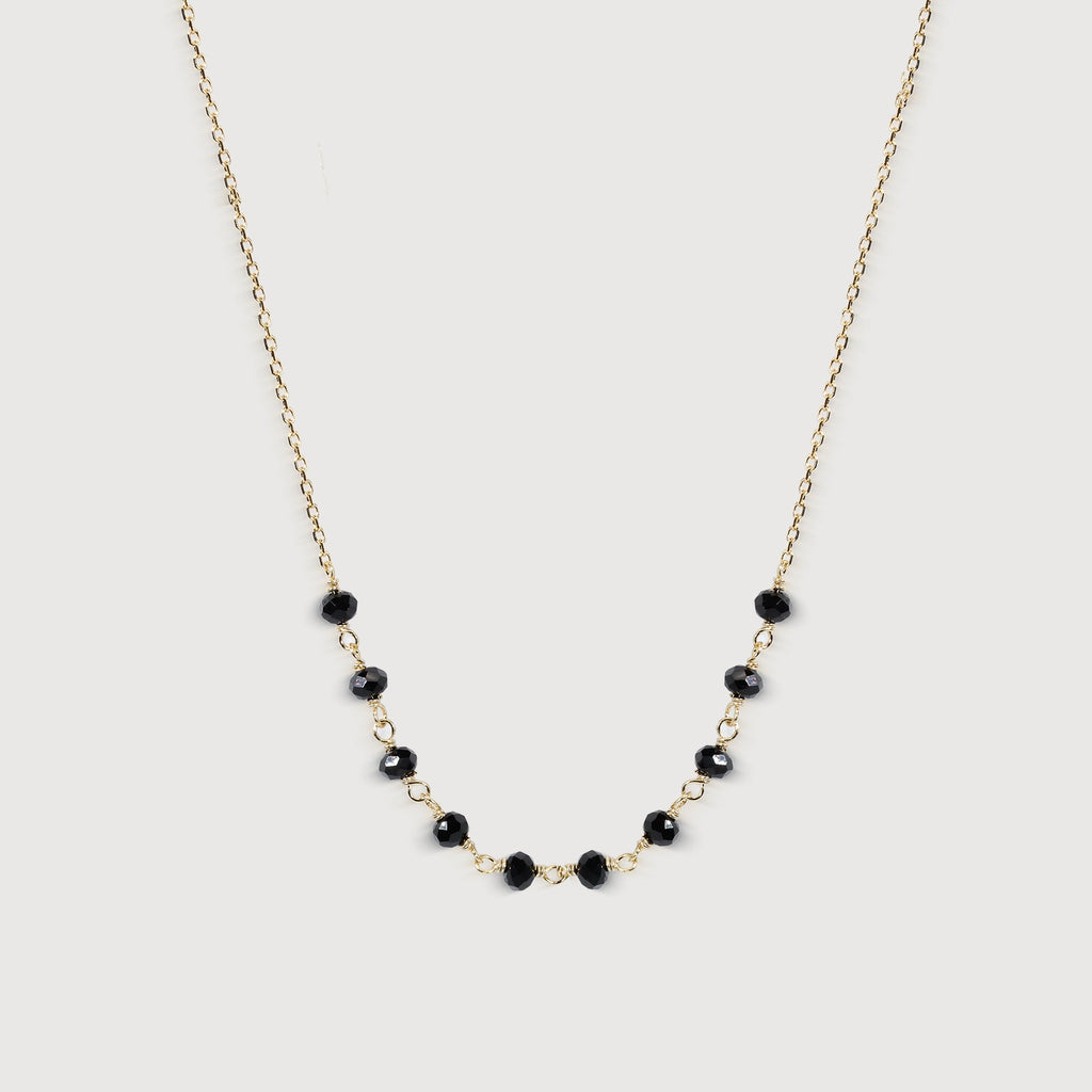 Black Faceted Bead Gold-Plated Necklace