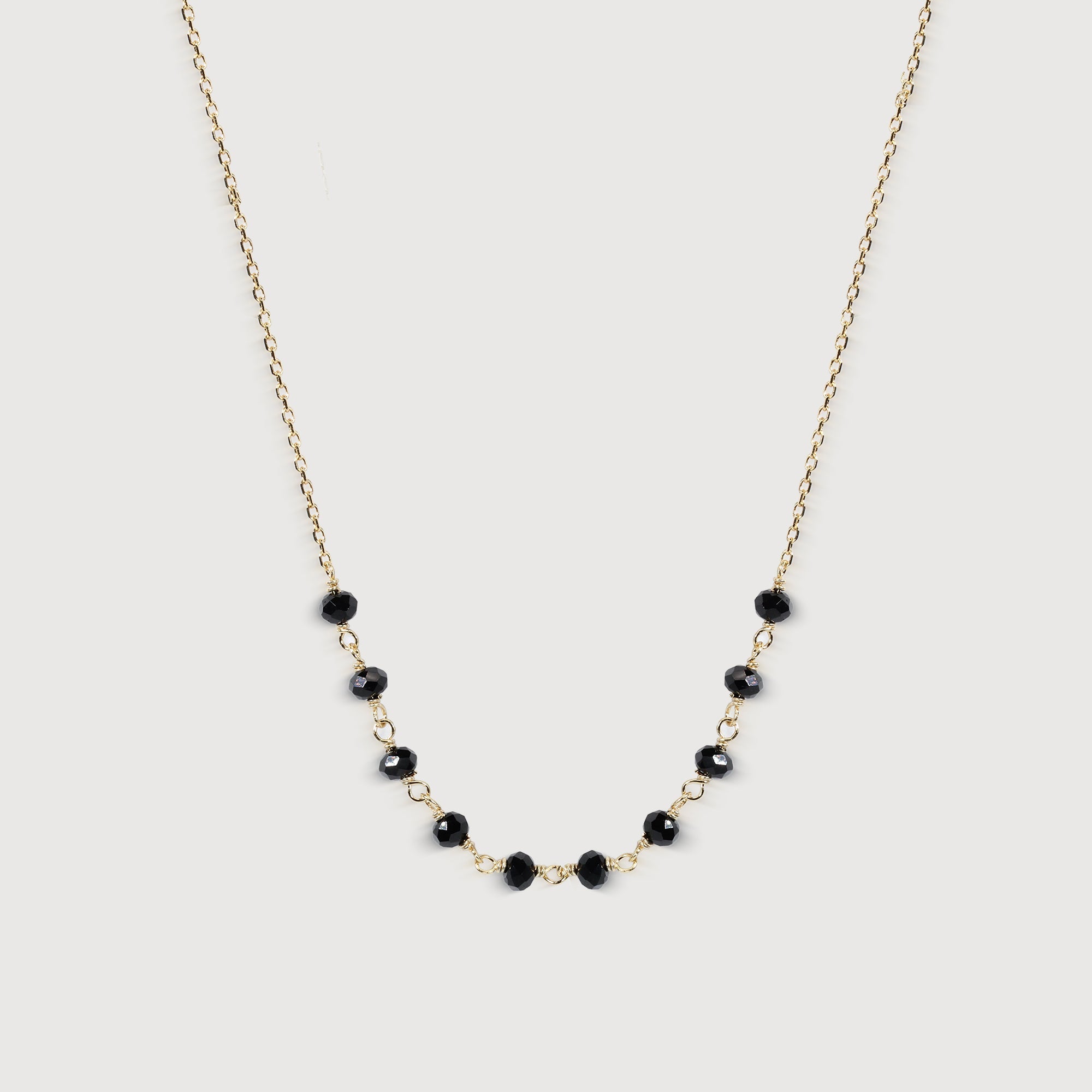 Black Faceted Bead Gold-Plated Necklace