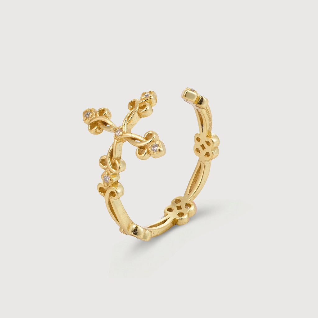 S925 Zircon Floral Filigree Adjustable Ring