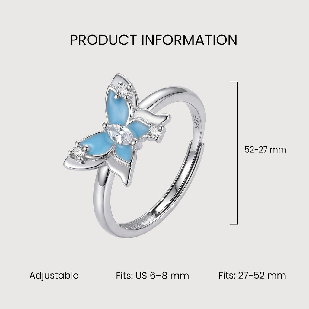 S925 Silver Blue Enamel Butterfly Ring