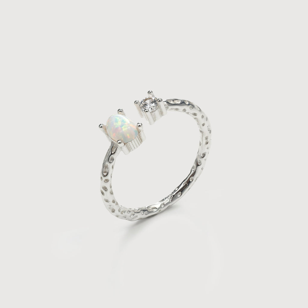 S925 Silver Opal and Zircon Open Ring
