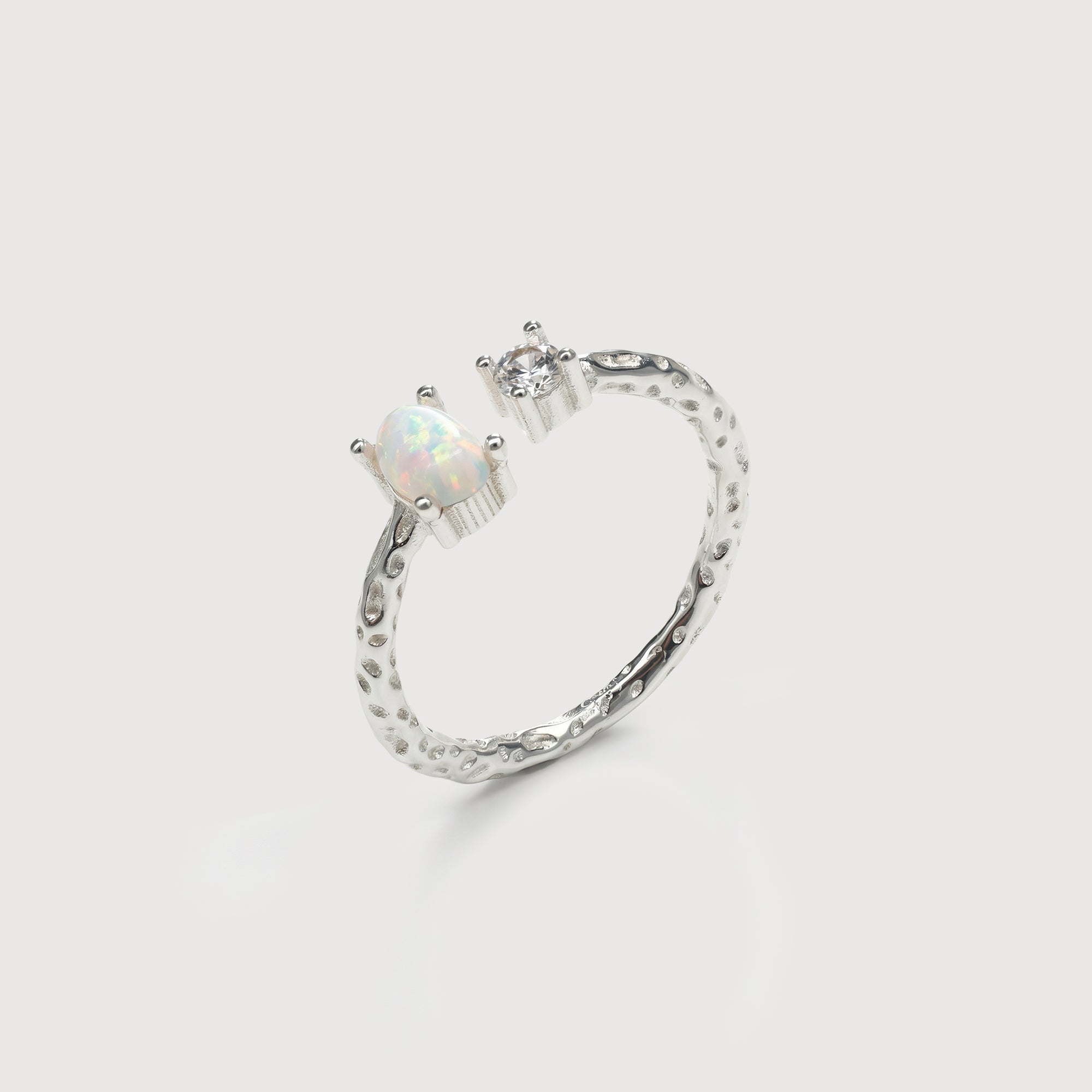 S925 Silver Opal and Zircon Open Ring